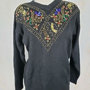 Vintage Beaded Sequin Holiday Sweater L